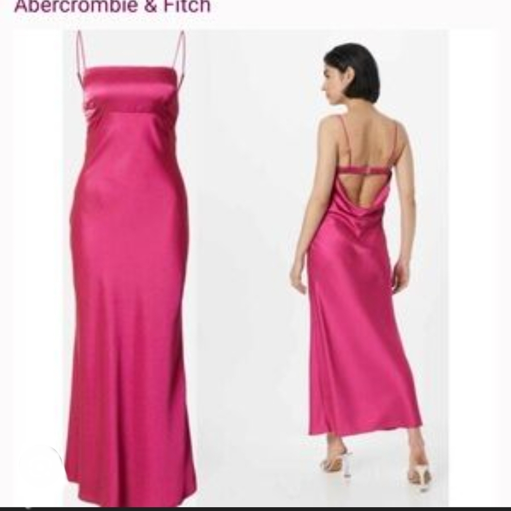 Abercrombie & Fitch Hot Pink Satin Slip Maxi Dress